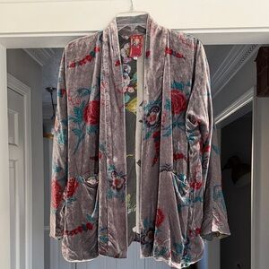 Johnny Was Floral Velvet Open Cardigan